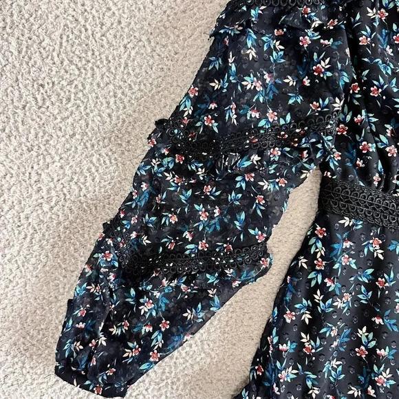 La Maison Talulah Dress Womens Medium Tiered Swiss Dot Ruffle Sheer Lace Aplique - Picture 10 of 16